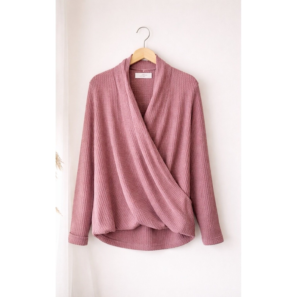 Mustard Seed Waffle Knit Wrap Sweater Mauve Size M‎ Oversized